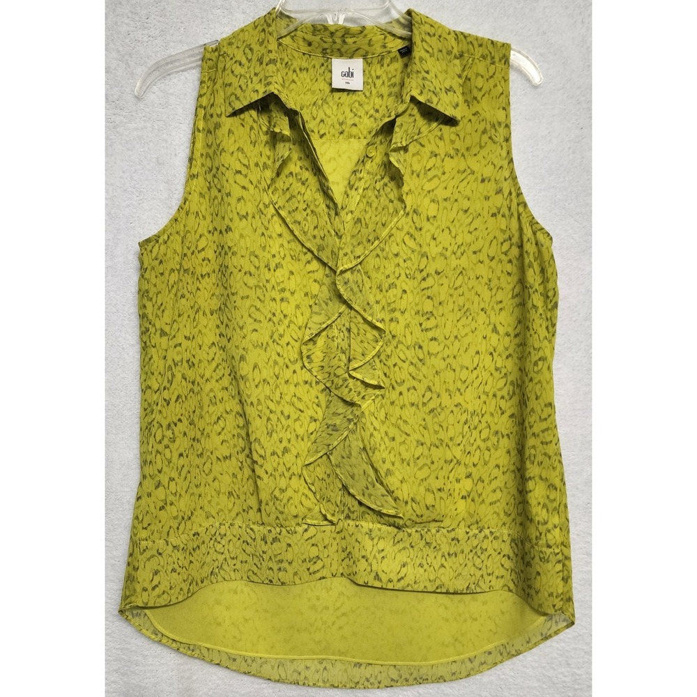 Cabi Reign Sleeveless Top Women's S Yellow Ruffle Button Front Blouse Hi Lo Hem
